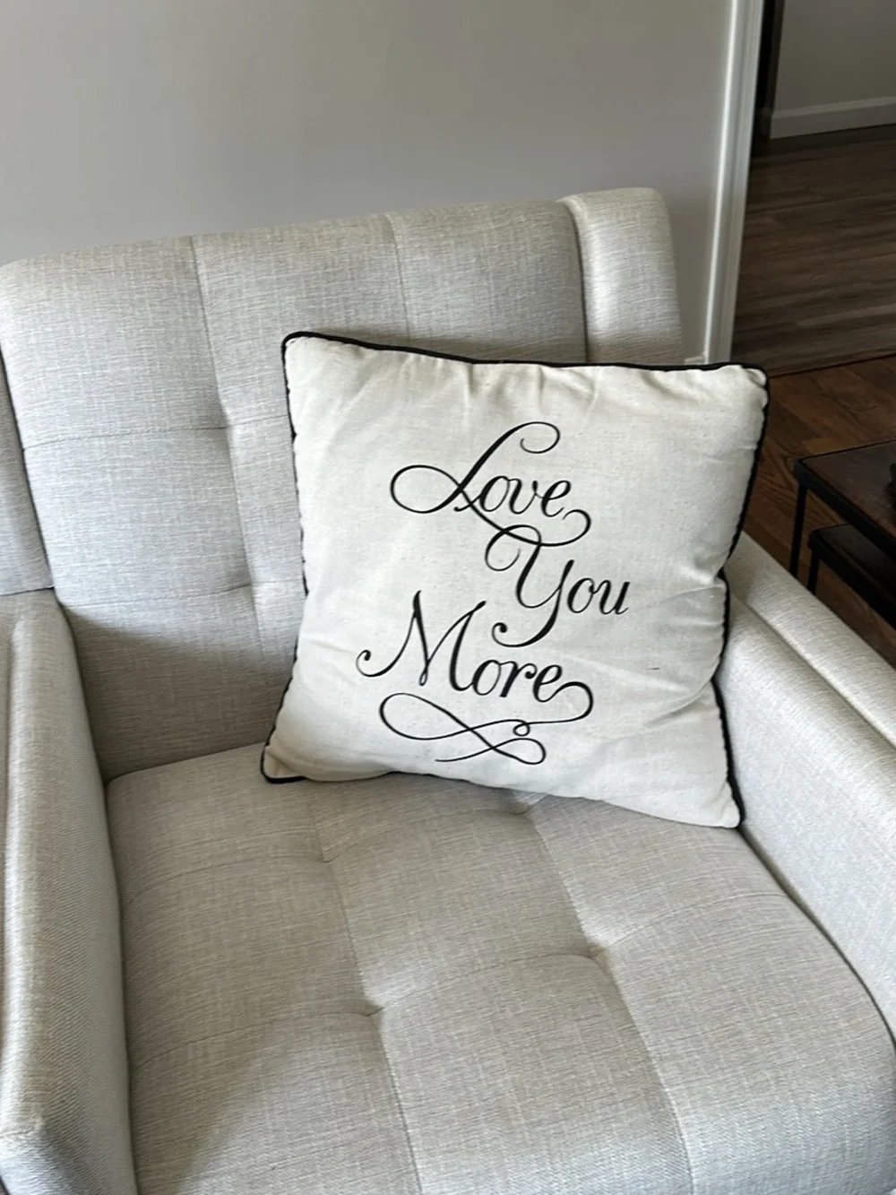 Cream Decorative Throw Pillow with Black Script - 
